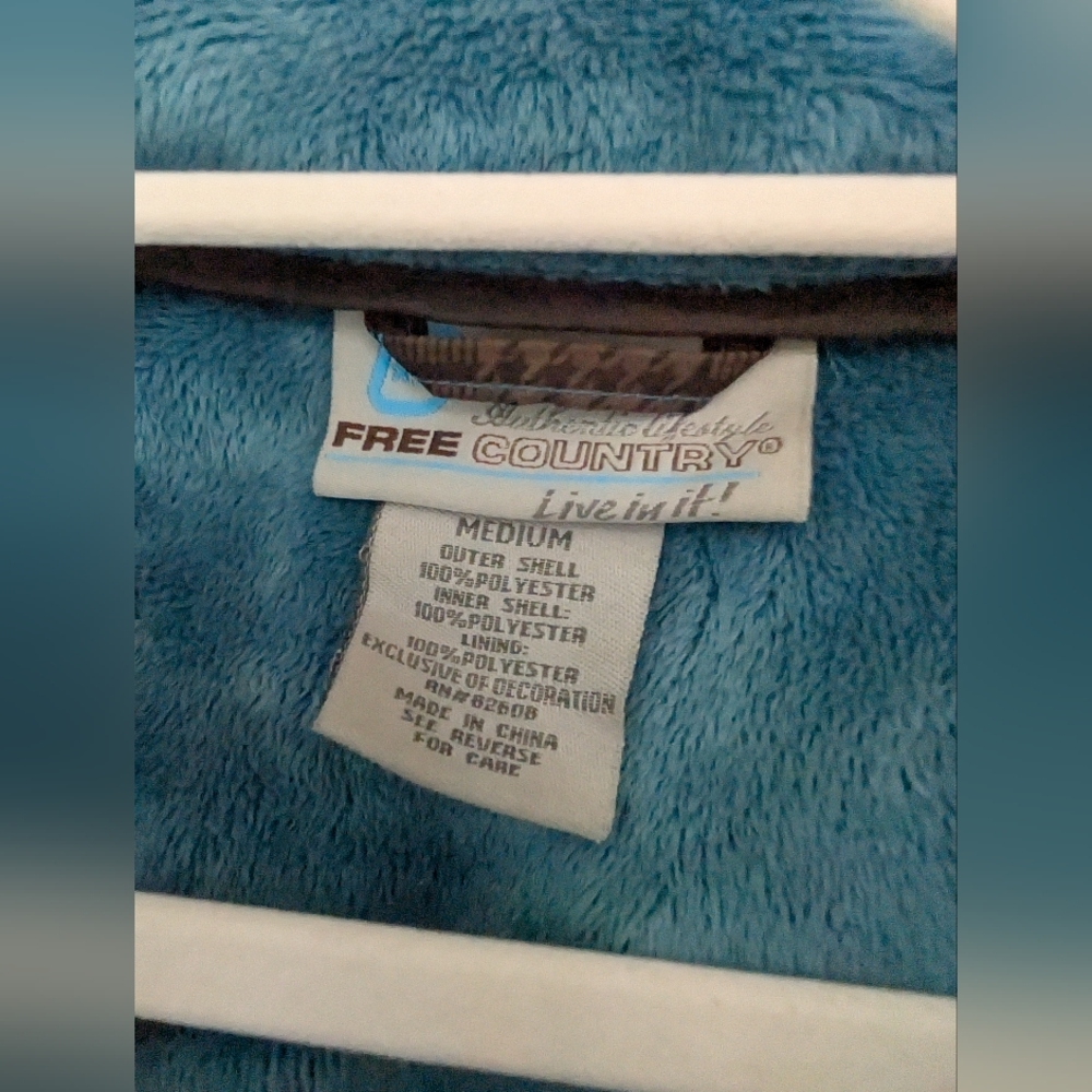 Free Country Brown Plaid Jacket with Aqua Fleece Lining Medium - Picture 8 of 14